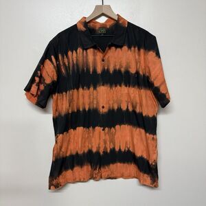 OBEY Clothing Button Down Shirt Mens Black And Orange Short Sleeve Front Pocket‎
